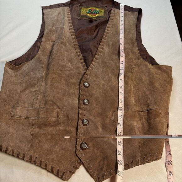 Vintage G-III Pelle Global Brown Suede Leather Vest Western Button Front Mens L - Picture 11 of 11